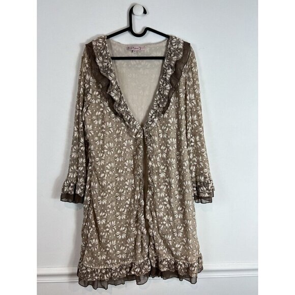 Vintage Young Essence Tan Lace Ruffle Cardigan Fairy Boho Y2K Retro 2XL - Picture 1 of 7